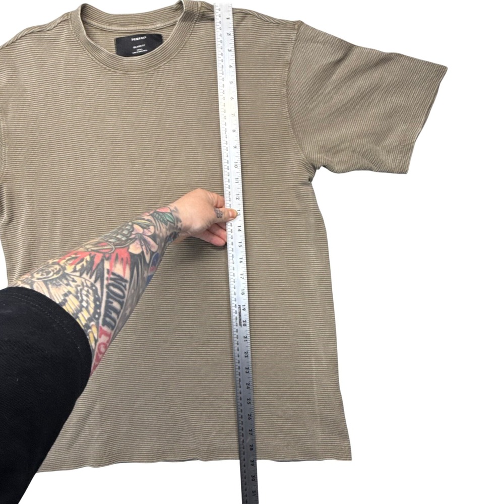 Primark T-Shirt Mens Small Tan Relaxed Fit Micro-Stripe Textured Waffle Knit Tee - Picture 5 of 6